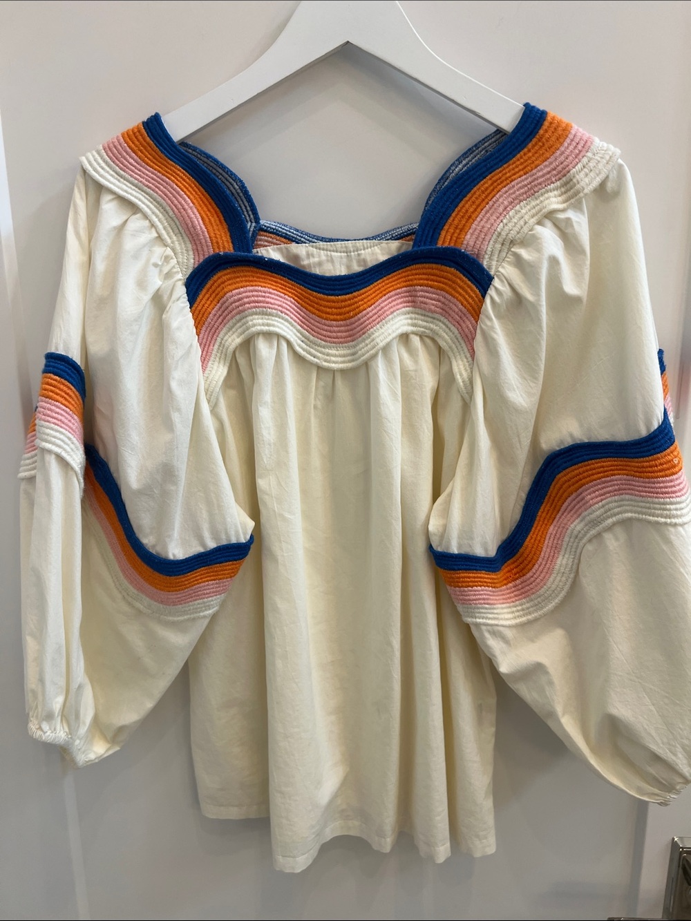 Corey Lynn Calter Cream Tunic Top with Blue, Orange & Pink Trim